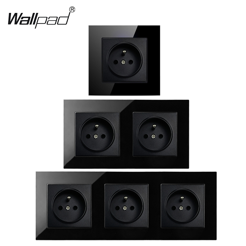 Home Improvement Outlet - 黒ガラスウォールパッドコンセントパネル 16A 220V フランス 1/2/3/4/5 電源ソケットポーランドベルギースタイルホームセンター用