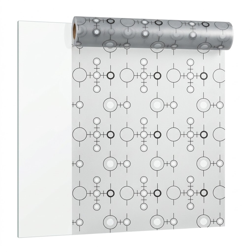 Window Insulation Film - 自己粘着性モダン幾何学円形フロストウィンドウフィルム抽象的なラインパターンプライバシーガラスステッカー覗き見防止ウィンドウデカール