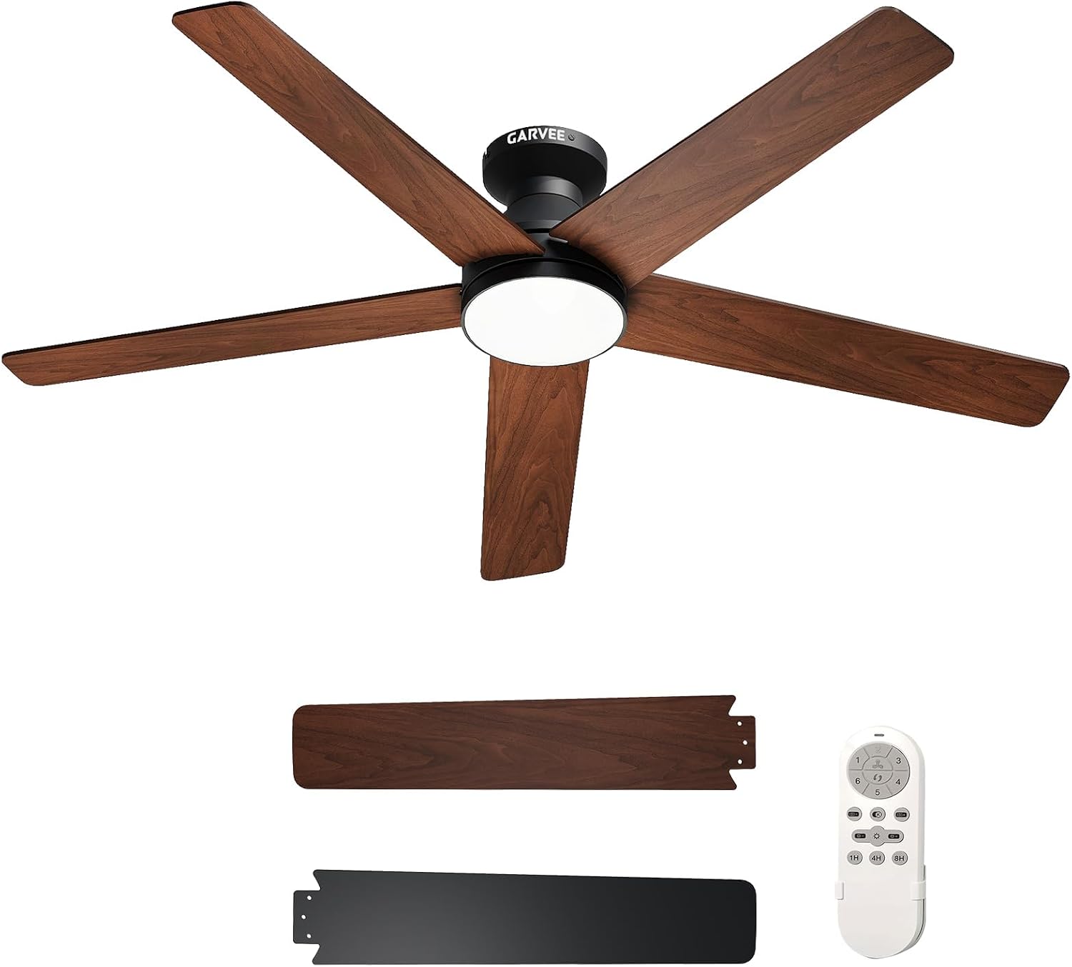 Ceiling Fan Mount - 42/52インチ ロープロファイル天井扇風機 ライトと木製ブレード付き 屋内/屋外用 | リモコン付き、埋め込み式、6段階速度調整、5枚木製羽根、3色温度調光LED、リバーシブル静音DCモーター