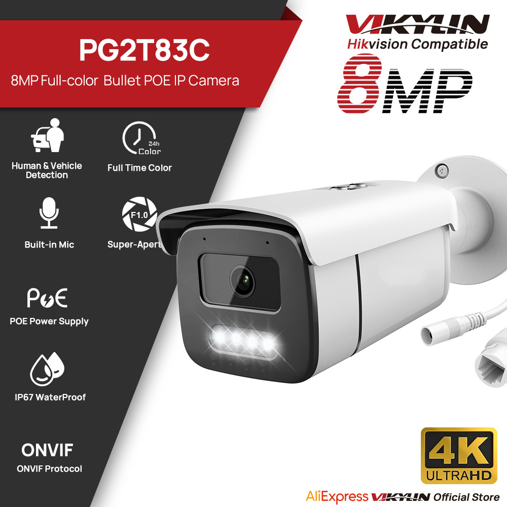 Home Improvement Videos - Vikylin 8MP フルカラーナイトビジョンバレット IP カメラ人間車両検出屋外ビデオ監視 POE