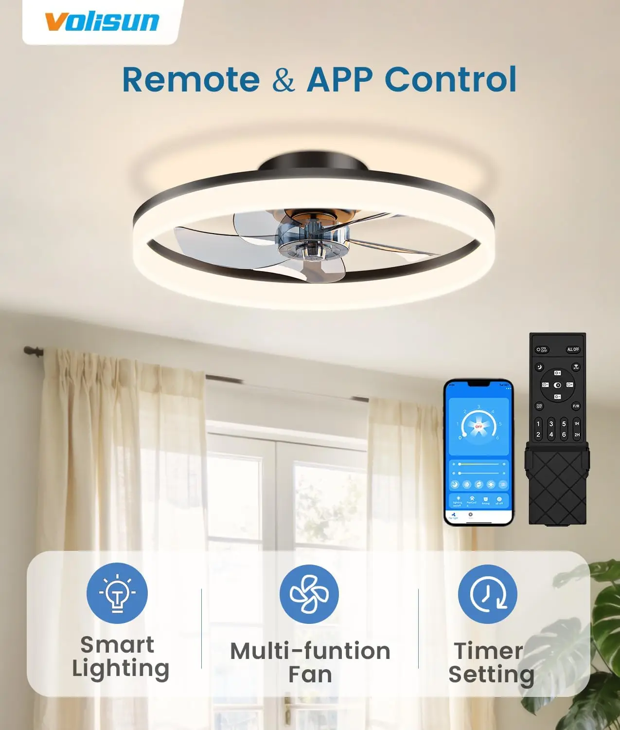 薄型シーリングファン（照明とリモコン付き）、20インチファン - Ceiling Fan Mount のレビューと価格