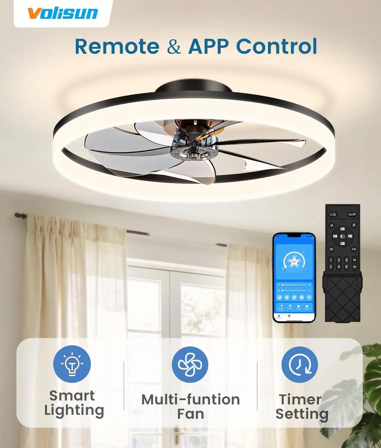 薄型シーリングファン（ライトとリモコン付き）、27.6インチ - Ceiling Fan Mount のレビューと価格