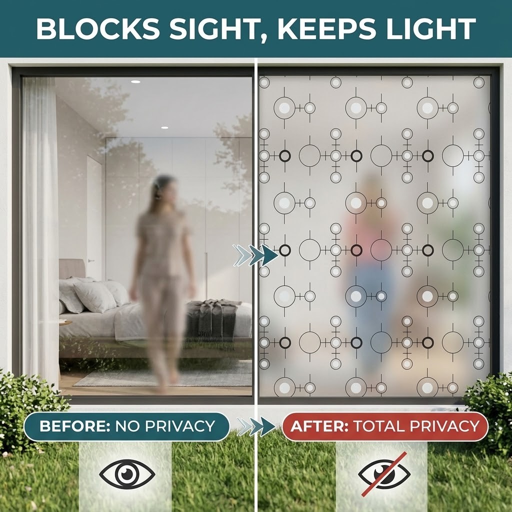 自己粘着性モダン幾何学円形フロストウィンドウフィルム抽象的な - Window Insulation Film のレビューと価格