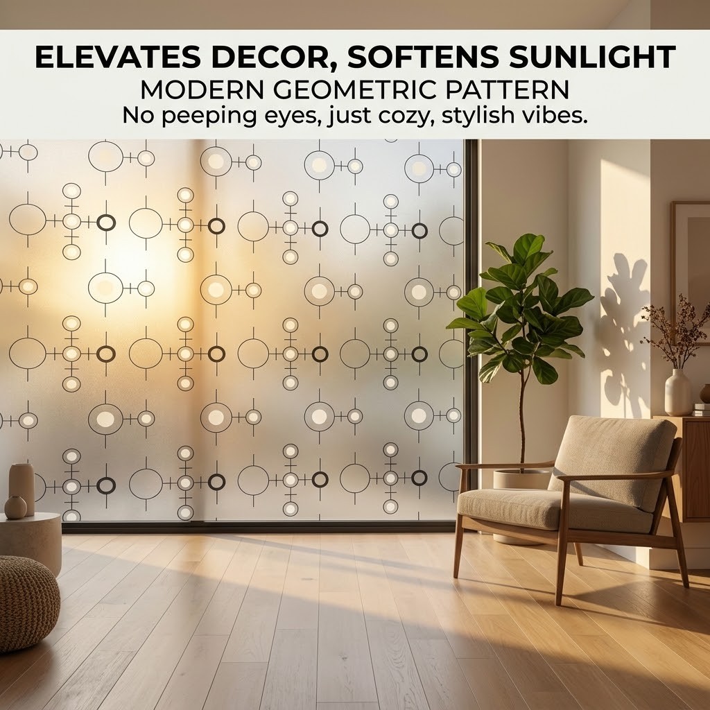 自己粘着性モダン幾何学円形フロストウィンドウフィルム抽象的な - Window Insulation Film のレビューと価格