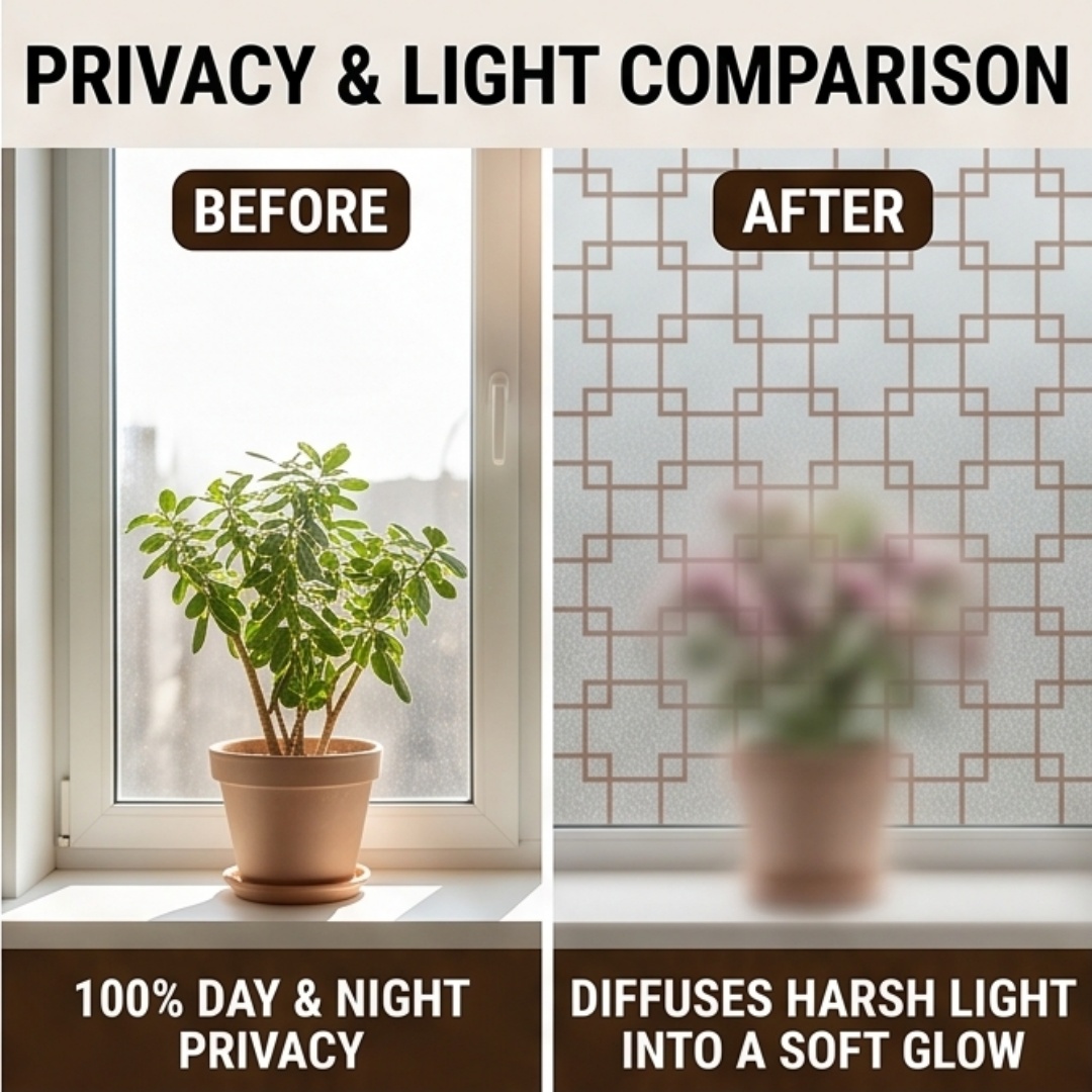 オリエンタル格子柄プリントフロストウィンドウフィルム自己粘着 - Window Insulation Film のレビューと価格