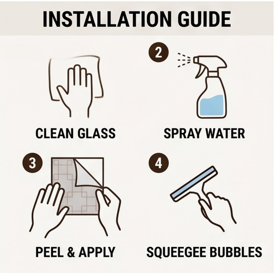 オリエンタル格子柄プリントフロストウィンドウフィルム自己粘着 - Window Insulation Film のレビューと価格