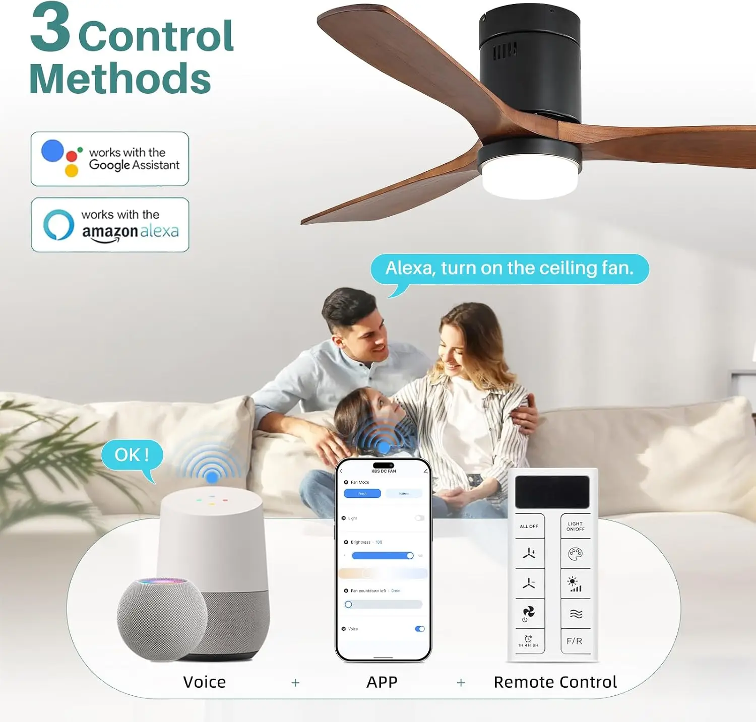 52インチスマートシーリングファン（照明付き）-フラッシュマ - Ceiling Fan Mount のレビューと価格